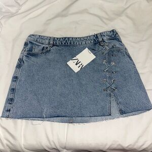 Zara Blue Asymmetrical A-line Mini Skirt